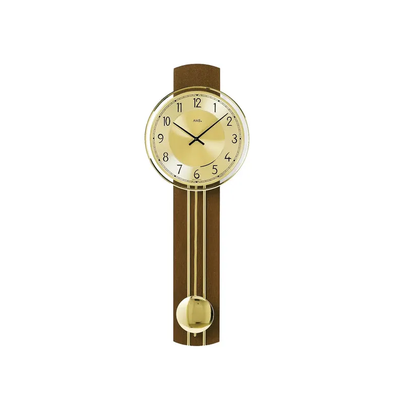 AMS W7115/1 Wanduhr Nussbaum • Quarz-Pendelwerk • Massivholzgehäuse