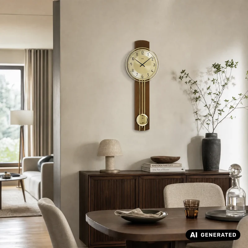 AMS W7115/1 Wanduhr Nussbaum • Quarz-Pendelwerk • Massivholzgehäuse