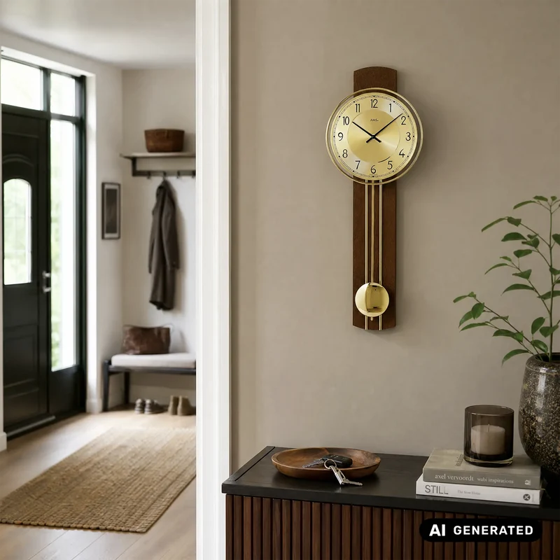 AMS W7115/1 Wanduhr Nussbaum • Quarz-Pendelwerk • Massivholzgehäuse