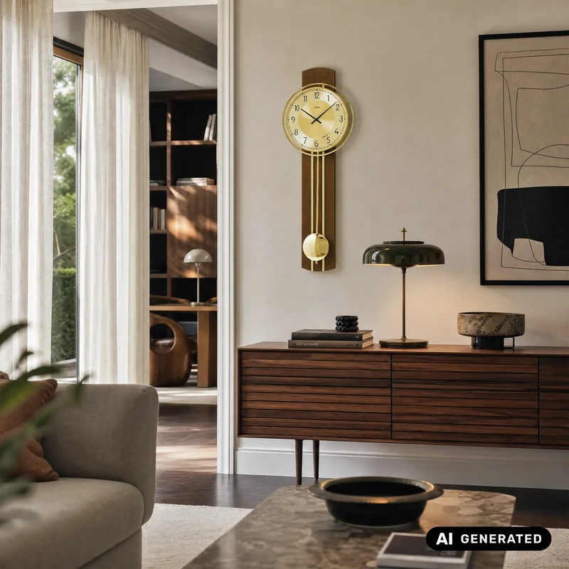 AMS W7115/1 Wanduhr Nussbaum • Quarz-Pendelwerk • Massivholzgehäuse