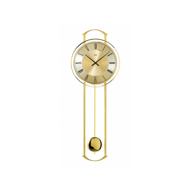 AMS W7083 Wanduhr Messing • Quarz-Pendelwerk • Mineralglas