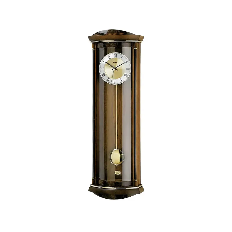 AMS W7080/1 Wanduhr Nussbaum • Westminster/Bim-Bam Schlagwerk • Quarz-Pendelwerk