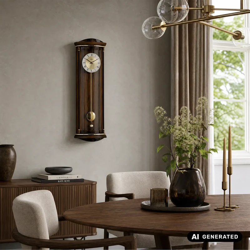 AMS W7080/1 Wanduhr Nussbaum • Westminster/Bim-Bam Schlagwerk • Quarz-Pendelwerk