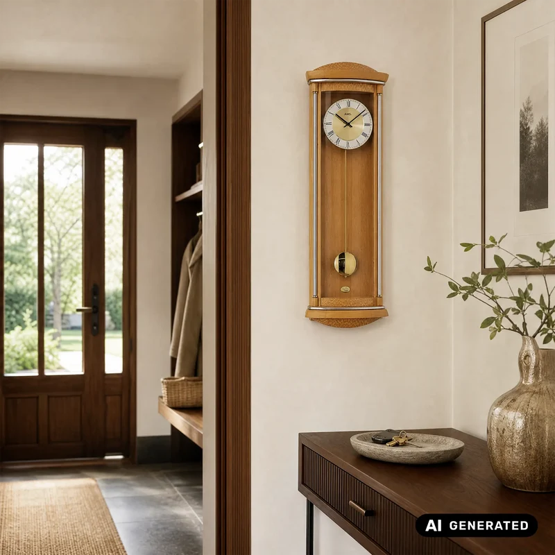 AMS Quarz-Pendeluhr W7080/16 Wanduhr Erle • Westminster/Bim-Bam Schlagwerk • Pendel mit Nachtabsenkung