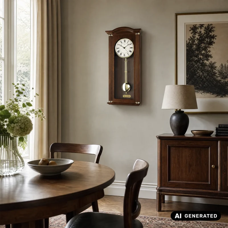 AMS W7014/1 Wanduhr Nussbaum • Westminster/Bim-Bam Schlagwerk • Quarz-Pendelwerk