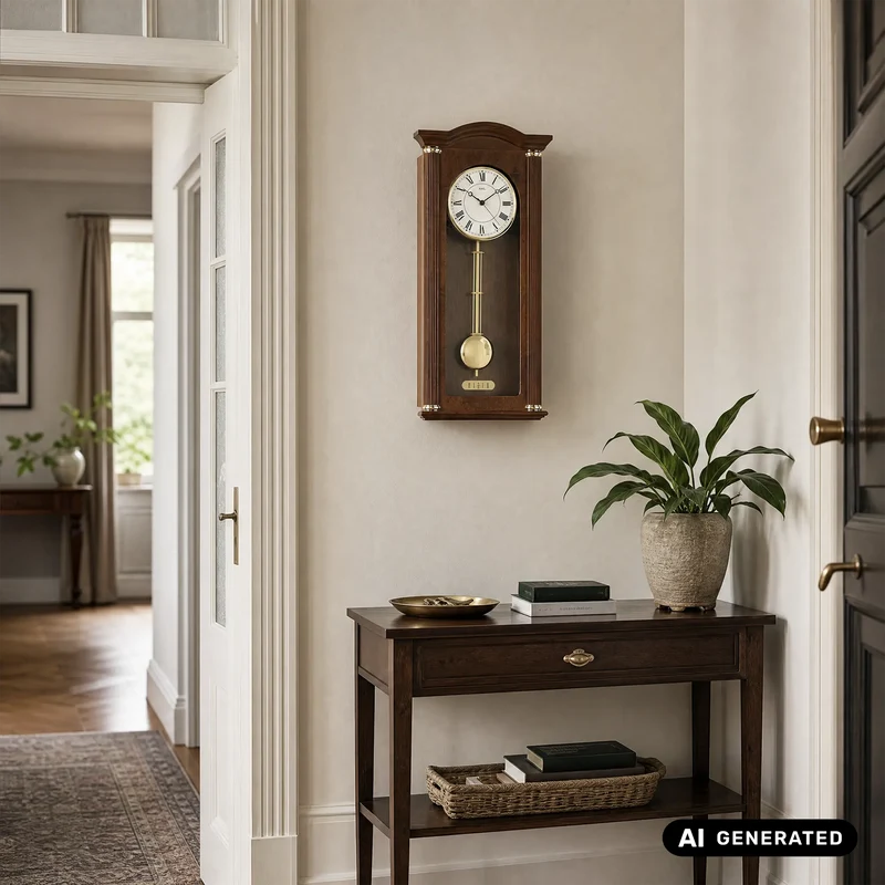 AMS W7014/1 Wanduhr Nussbaum • Westminster/Bim-Bam Schlagwerk • Quarz-Pendelwerk