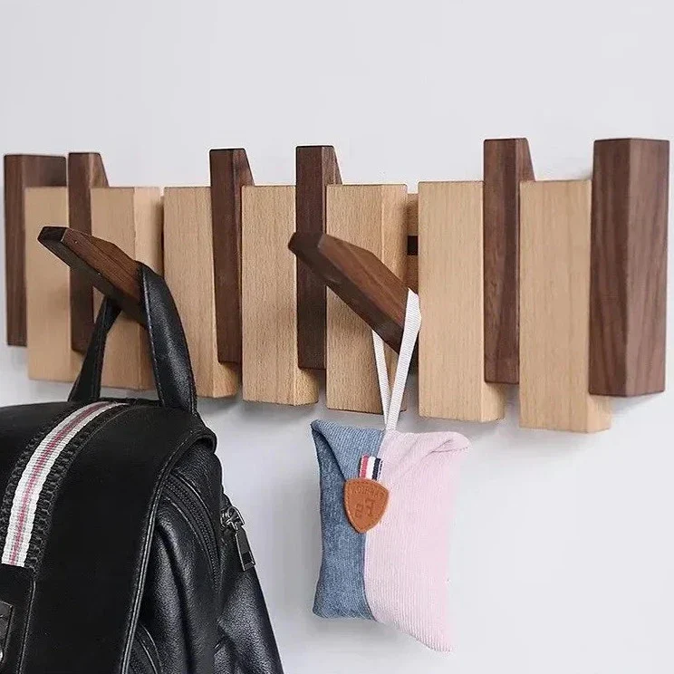 Magnetische Wandkapstok Beuken & Walnoot – Inklapbare Haken Duurzaam FSC-Hout Smal Design Hal Entree Slaapkamer Scandinavisch | Sansoti