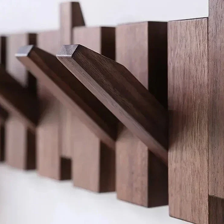 Magnetische Wandkapstok Beuken & Walnoot – Inklapbare Haken Duurzaam FSC-Hout Smal Design Hal Entree Slaapkamer Scandinavisch | Sansoti