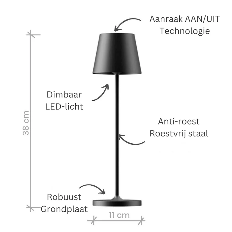 Oplaadbare Tafellamp met Aanraakbediening – Dimbaar Led-Licht – Draadloze Sfeerverlichting voor Binnen en Buiten | Sansoti