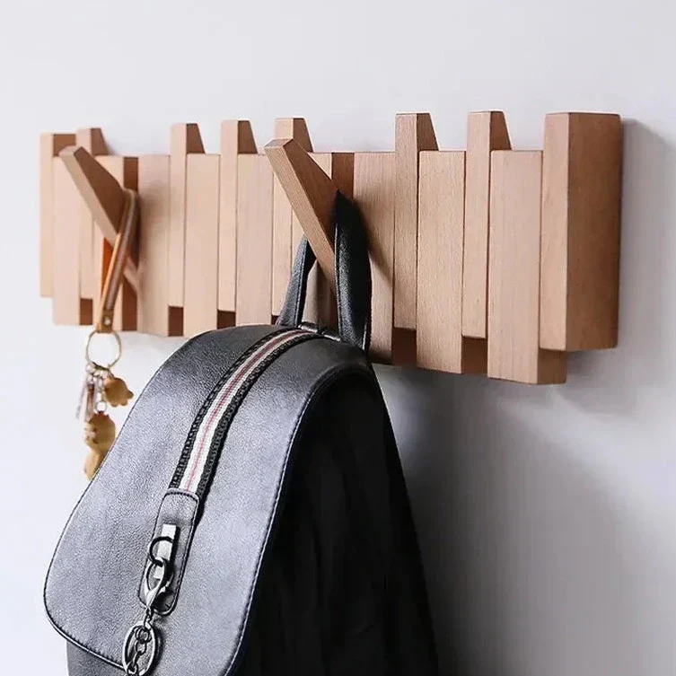 Magnetische Wandkapstok met Inklapbare Haken | 4-10 Haken | Hout | Sansoti