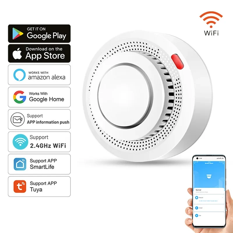 WiFi Rookmelder met 85dB Alarm Compact Veiligheid Thuis Kantoor Rookdetectie Warmtedetectie Wand Plafond | Sansoti