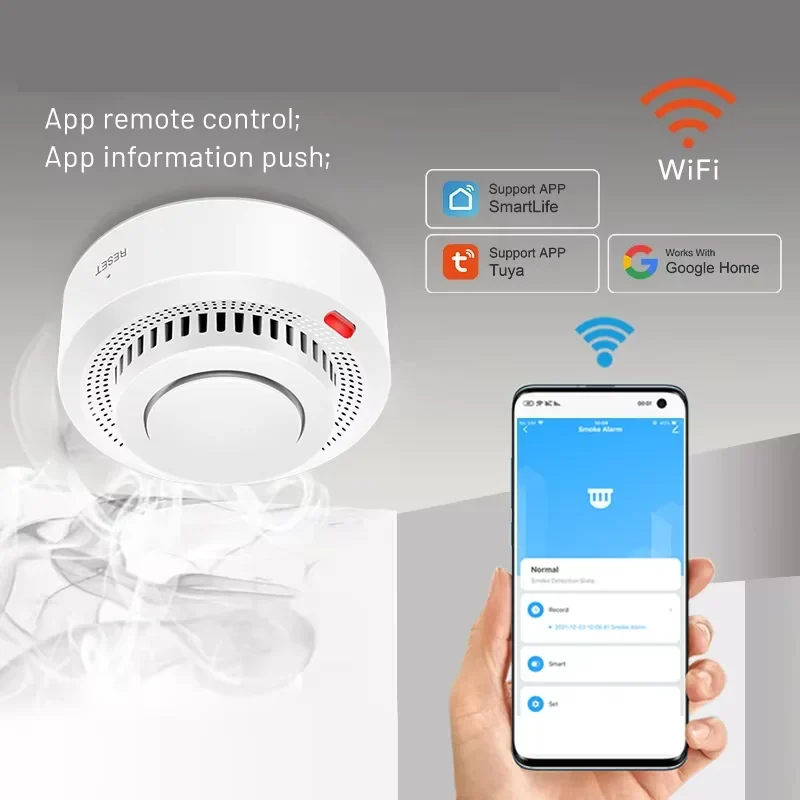 WiFi Rookmelder met 85dB Alarm Compact Veiligheid Thuis Kantoor Rookdetectie Warmtedetectie Wand Plafond | Sansoti