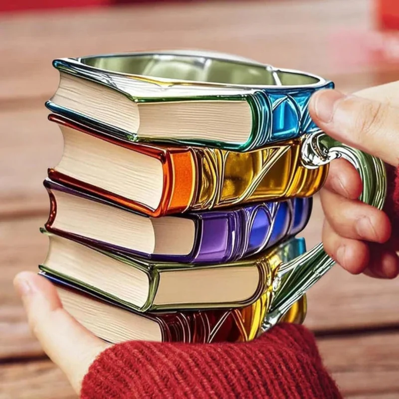 Glazen Beker met 3D Boekenruggen Motief 350ml Transparant Literair Design voor Thee Koffie Warme Dranken | Sansoti