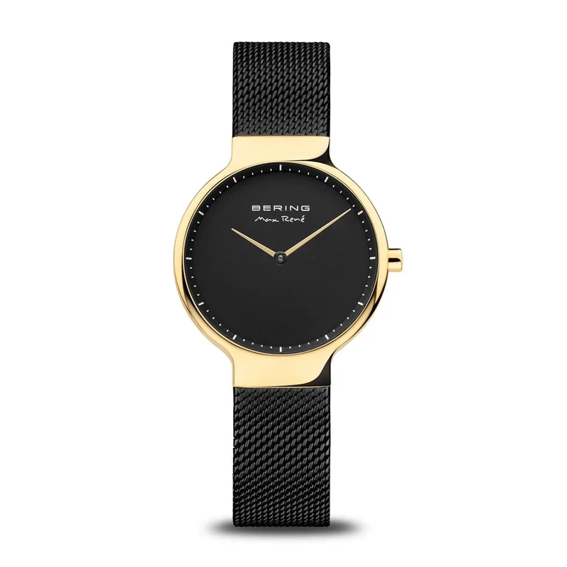 Bering 15531-132 Damen Armbanduhr Schwarz-Gold • Saphirglas • Milanese-Edelstahlband