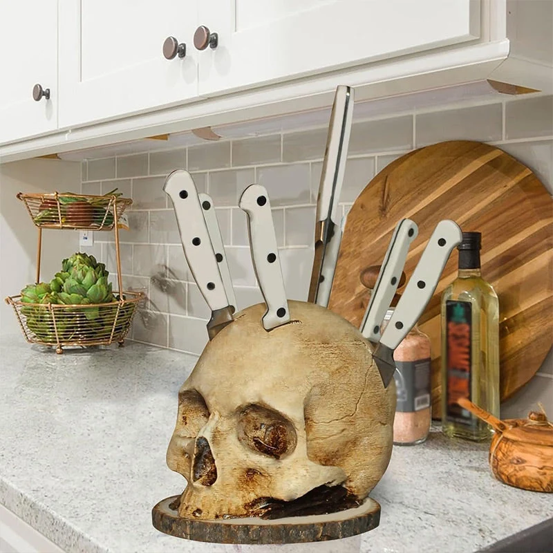 Messenhouder Schedel - Kunststof Messenblok met Uniek Schedelontwerp - Praktische Mesopslag voor Keuken - Stevige Messenorganizer met Eigenzinnige Uitstraling | Sansoti
