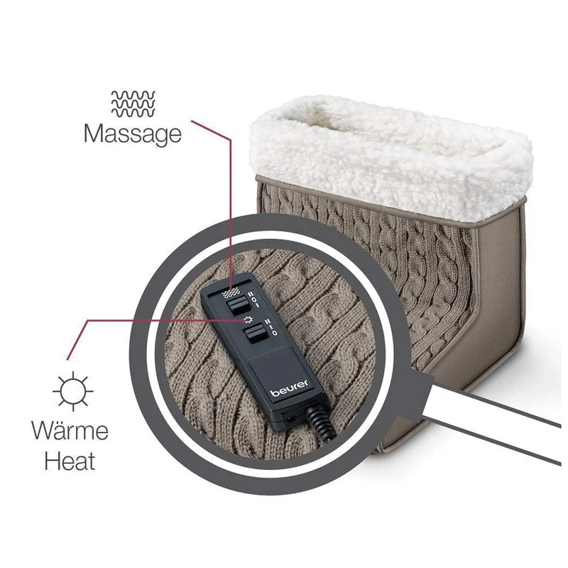 Beurer FWM 45 Fußwärmer mit Massagefunktion im Stricklook Taupe