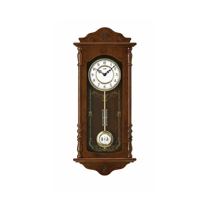 AMS W7013/1 Wanduhr Nussbaum • Westminster/Bim-Bam Schlagwerk • Quarz-Pendelwerk