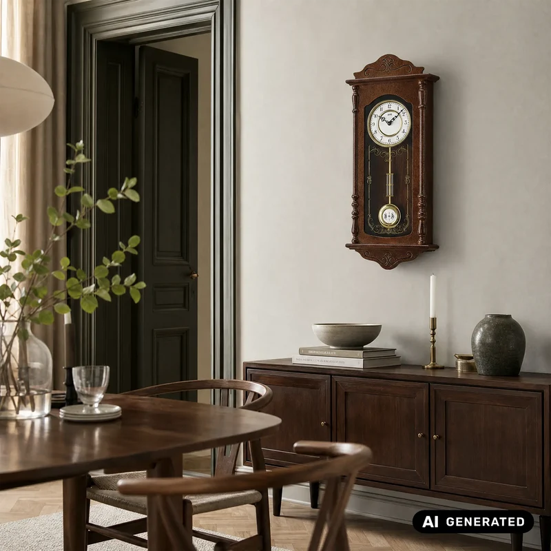 AMS W7013/1 Wanduhr Nussbaum • Westminster/Bim-Bam Schlagwerk • Quarz-Pendelwerk
