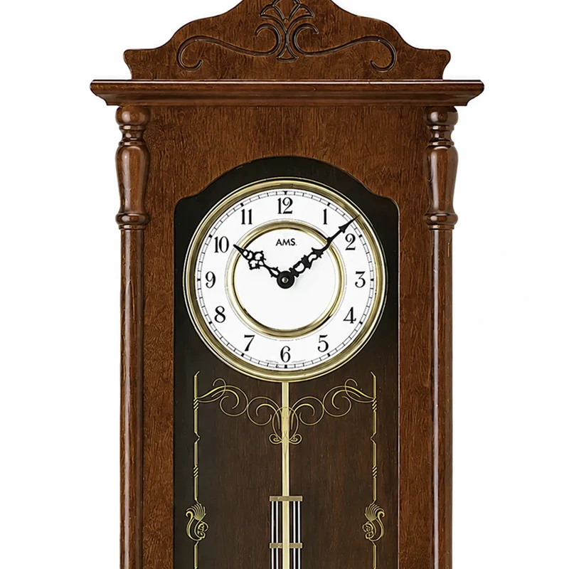 AMS W7013/1 Wanduhr Nussbaum • Westminster/Bim-Bam Schlagwerk • Quarz-Pendelwerk