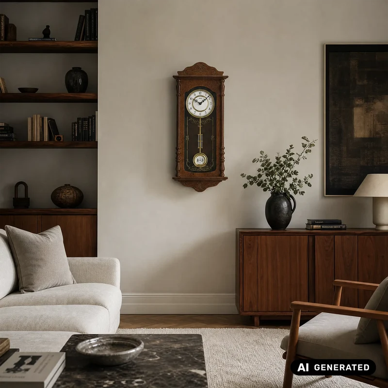 AMS W7013/1 Wanduhr Nussbaum • Westminster/Bim-Bam Schlagwerk • Quarz-Pendelwerk