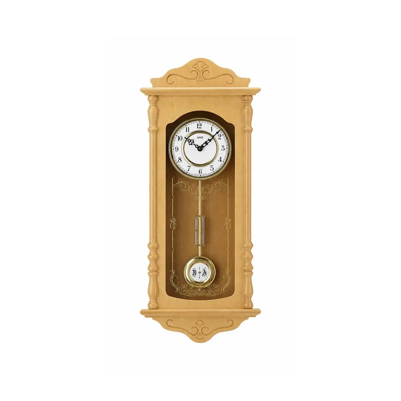 AMS Quarz-Pendeluhr W7013/16 Wanduhr Erle • Westminster/Bim-Bam Schlagwerk • Nachtabsenkung