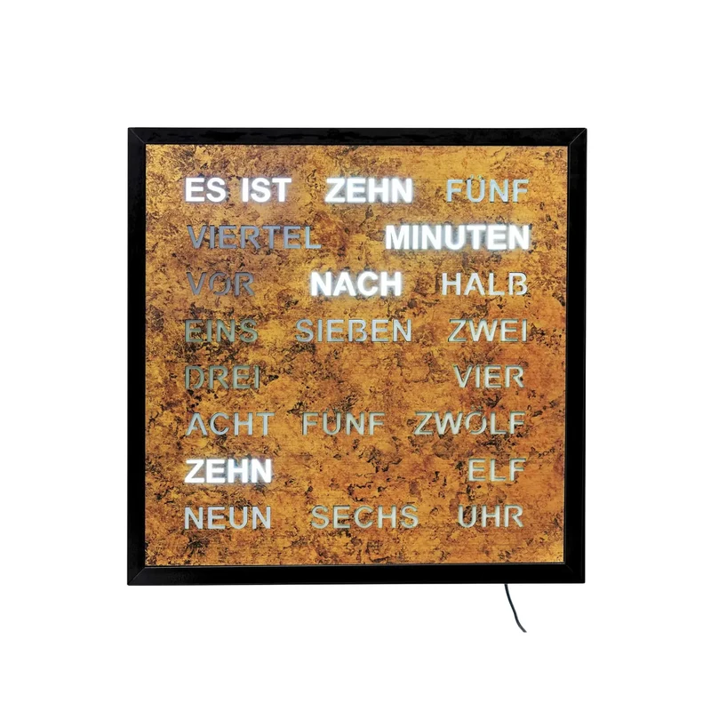 AMS T1273 Wanduhr Goldbraun • Wortuhr mit LED-Anzeige • Netzbetrieb 220V
