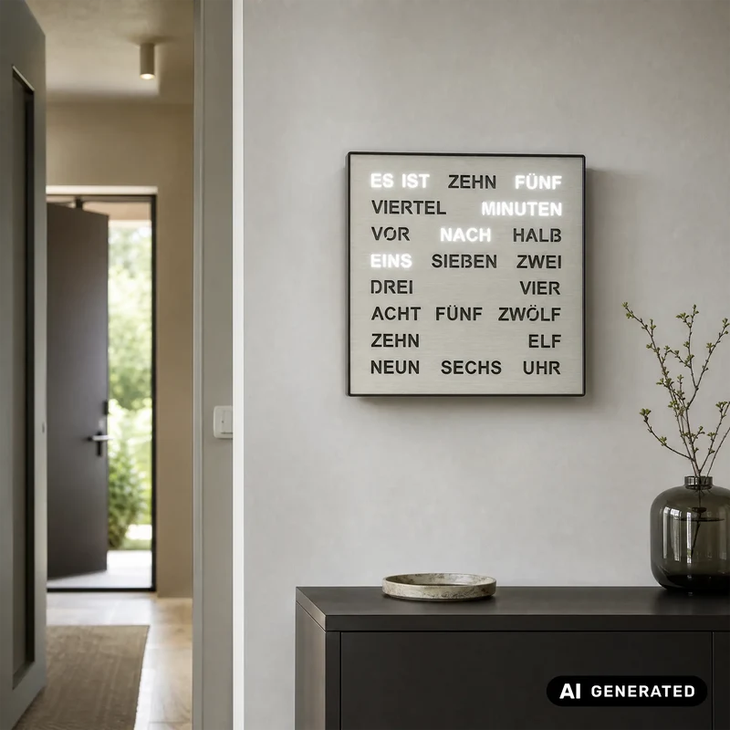AMS T1245 Tisch- und Wanduhr Aluminium • Wortuhr mit LED-Anzeige • Netz- und Wandbetrieb