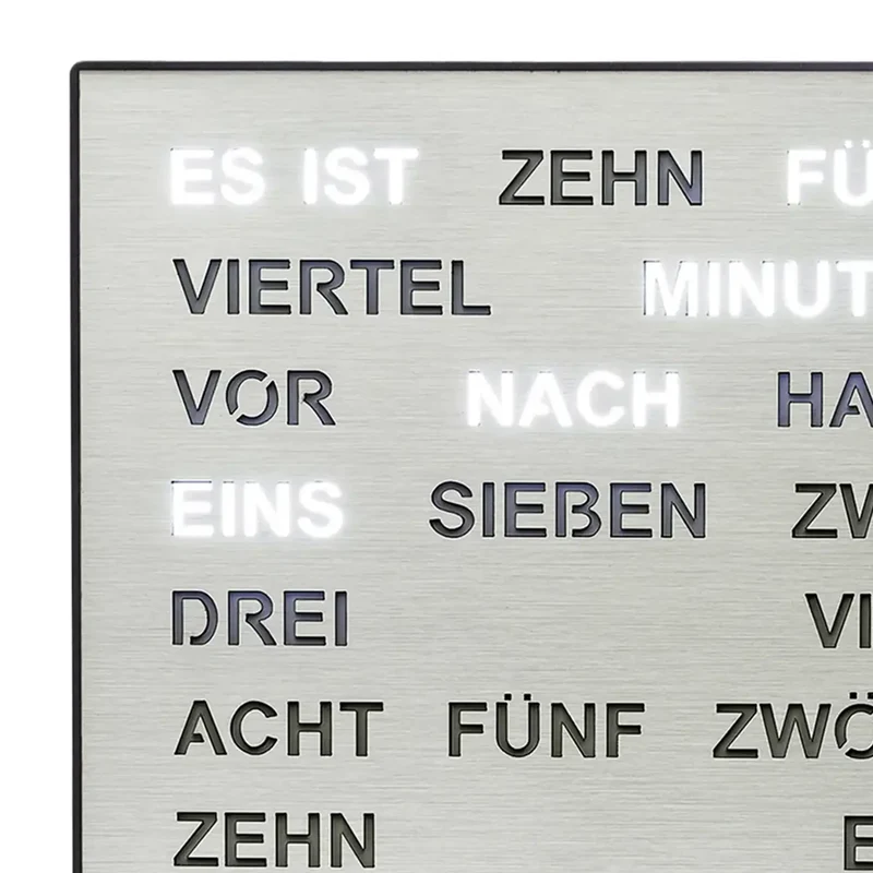 AMS T1245 Tisch- und Wanduhr Aluminium • Wortuhr mit LED-Anzeige • Netz- und Wandbetrieb