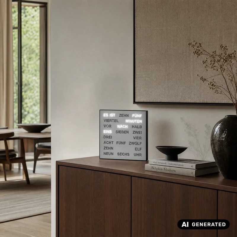 AMS T1245 Tisch- und Wanduhr Aluminium • Wortuhr mit LED-Anzeige • Netz- und Wandbetrieb
