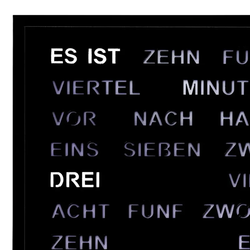 AMS T1265 Wanduhr Schwarz • Wortuhr mit LED-Anzeige • Netzbetrieb 220V