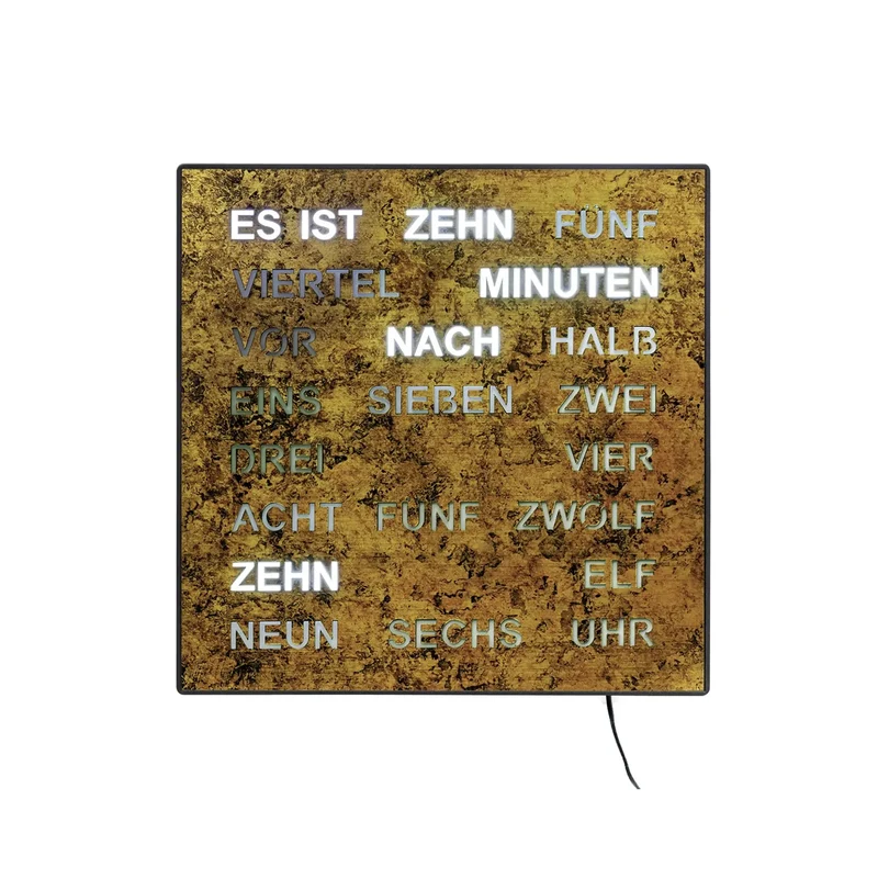 AMS T1243 Tisch- und Wanduhr Goldbraun • Wortuhr mit LED-Anzeige • Netz­betrieben