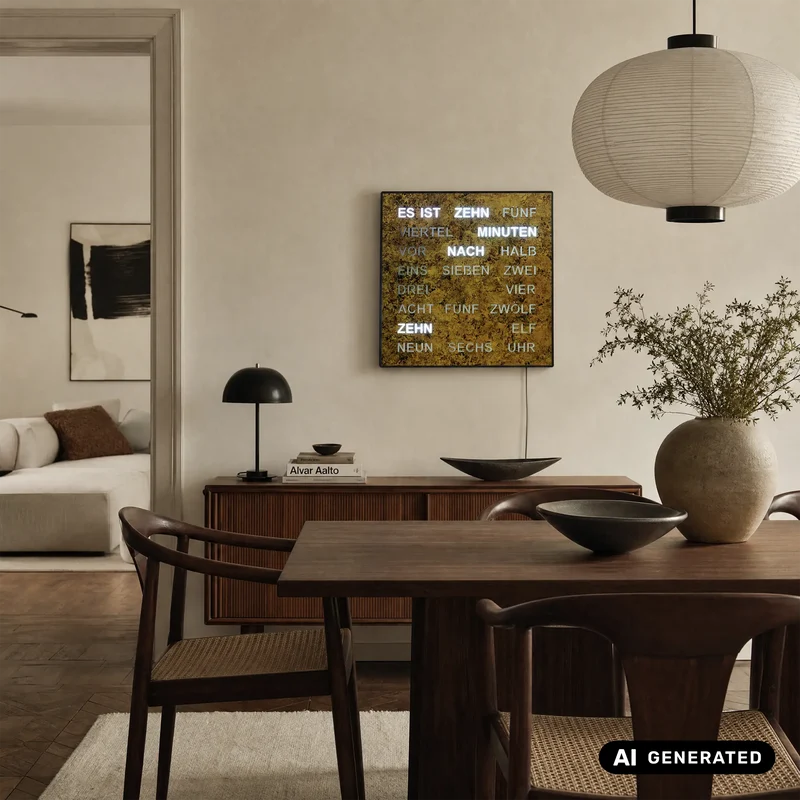 AMS T1243 Tisch- und Wanduhr Goldbraun • Wortuhr mit LED-Anzeige • Netz­betrieben