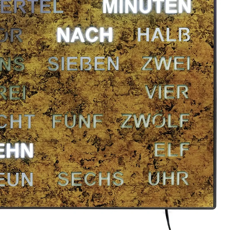 AMS T1243 Tisch- und Wanduhr Goldbraun • Wortuhr mit LED-Anzeige • Netz­betrieben