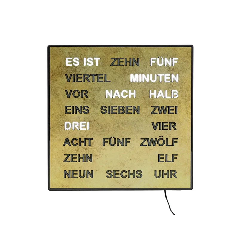 AMS T1241 Tisch- und Wanduhr Messing Antik • Wortuhr mit LED-Anzeige • Netzbetrieb 220V