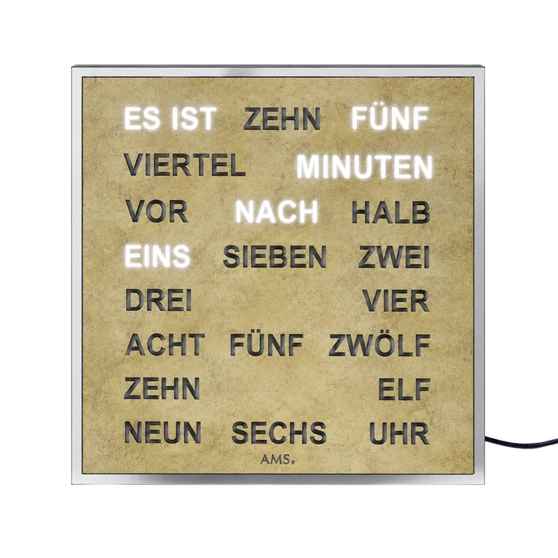 AMS T1238 Wanduhr Messingantik • Wortuhr mit LED-Anzeige • Netzbetrieb 220V
