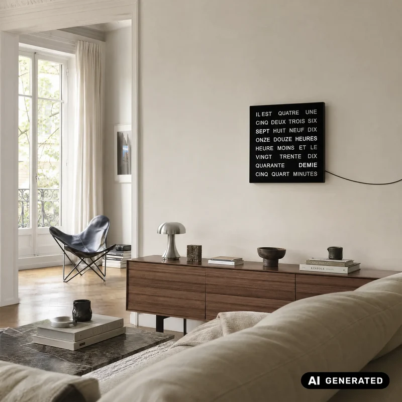 AMS T1235FR Wanduhr Schwarz • Wortuhr mit LED-Anzeige • Netz- und Wandbetrieb möglich
