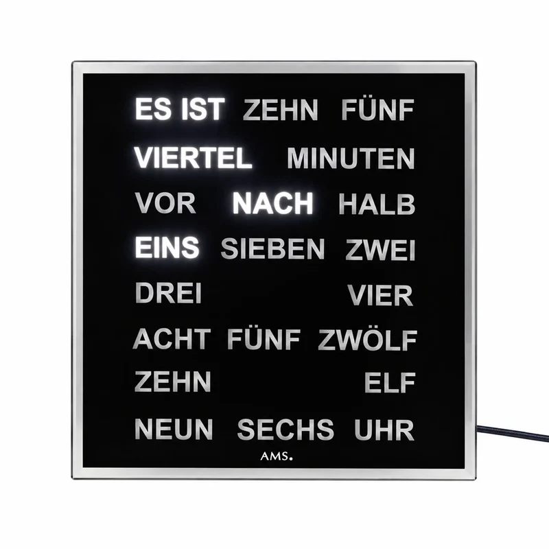 AMS T1232 Wanduhr Schwarz • Wortuhr mit LED-Ziffern • Quarzwerk