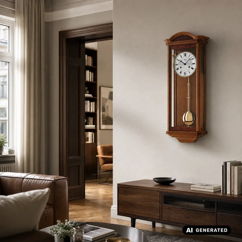AMS Regulator R663/9 Wanduhr Kirschbaum • 14-Tage BimBam-Schlagwerk • Massivholzgehäuse