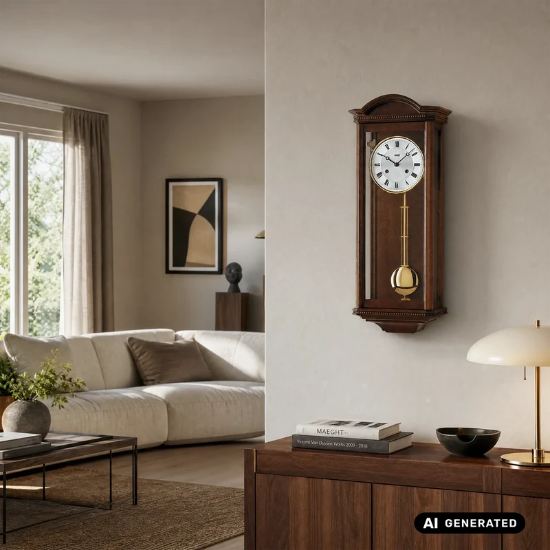 AMS Regulator R663/1 Wanduhr Nussbaum • 14-Tage BimBam Schlagwerk • Massivholzgehäuse
