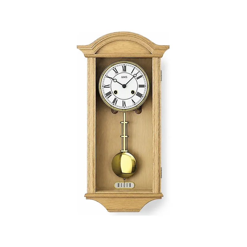 AMS Regulator R614/5 Wanduhr Eiche • 14-Tage-Rundgong-Schlagwerk • Massivholztür Eiche natur