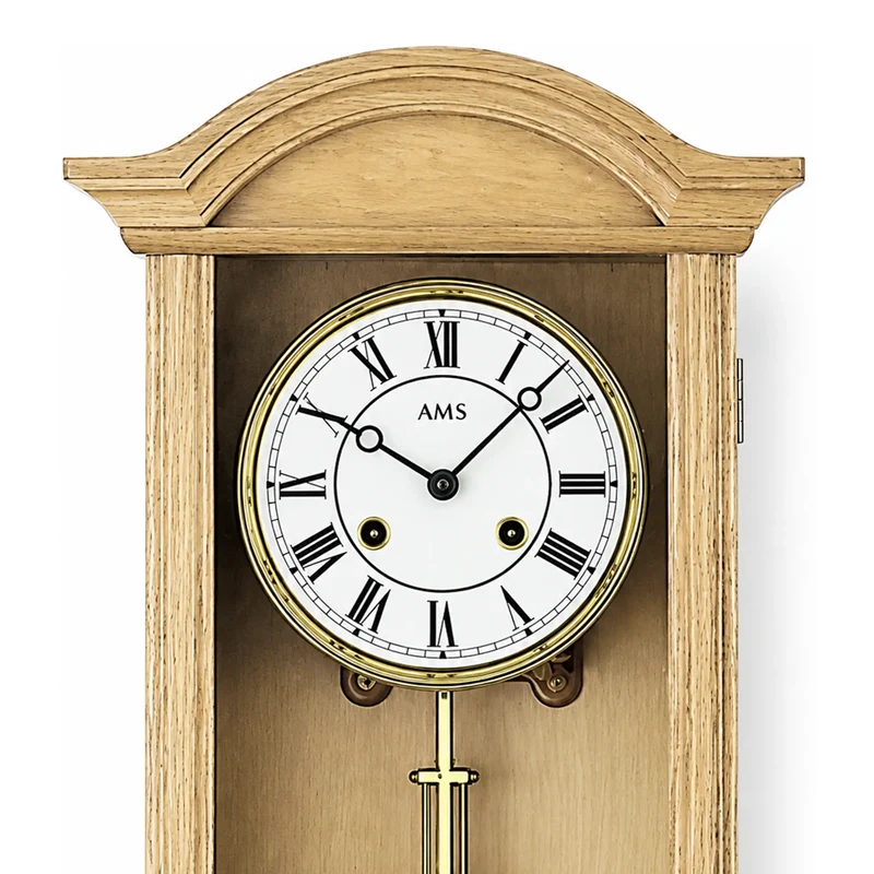 AMS Regulator R614/5 Wanduhr Eiche • 14-Tage-Rundgong-Schlagwerk • Massivholztür Eiche natur