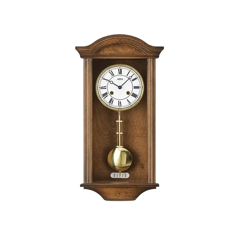 AMS Regulator R614/1 Wanduhr Nussbaum • 14-Tage-Rundgong-Schlagwerk • Massivholztür Nussbaumlackiert
