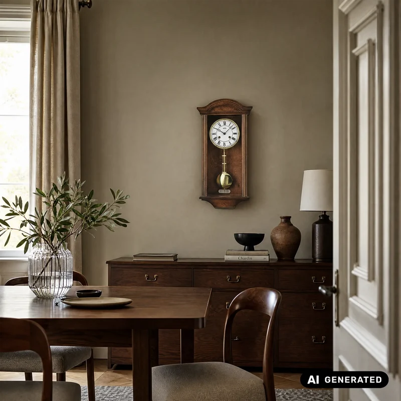 AMS Regulator R614/1 Wanduhr Nussbaum • 14-Tage-Rundgong-Schlagwerk • Massivholztür Nussbaumlackiert