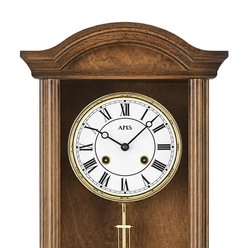 AMS Regulator R614/1 Wanduhr Nussbaum • 14-Tage-Rundgong-Schlagwerk • Massivholztür Nussbaumlackiert