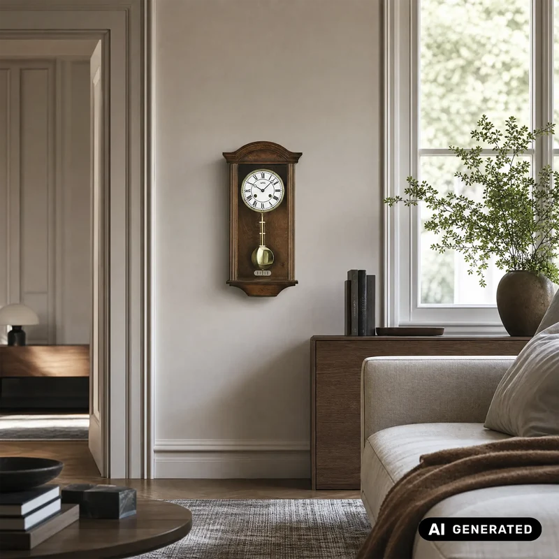 AMS Regulator R614/1 Wanduhr Nussbaum • 14-Tage-Rundgong-Schlagwerk • Massivholztür Nussbaumlackiert