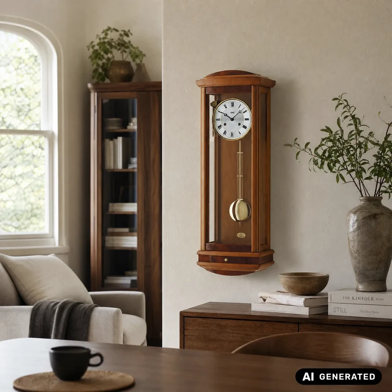 AMS Regulator R607/9 Wanduhr Kirschbaum • 14-Tage BimBam Schlagwerk • Massivholzgehäuse