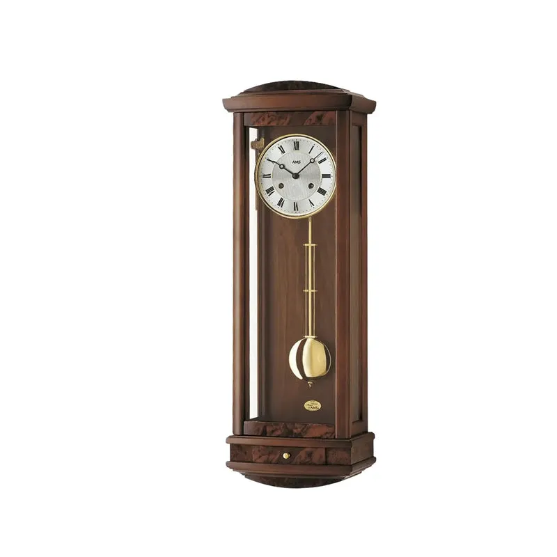 AMS Regulator R607/1 Wanduhr Nussbaum • 14-Tage BimBam Schlagwerk • Massivholzgehäuse