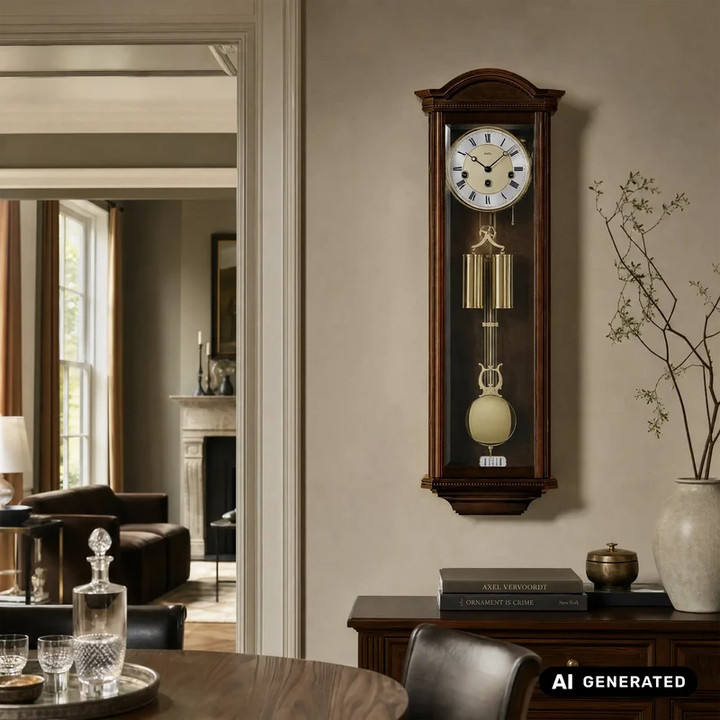 AMS Seilzug Regulator R2672/1 Wanduhr Nussbaum • Westminster Schlagwerk • 8-Tage-Mechanik