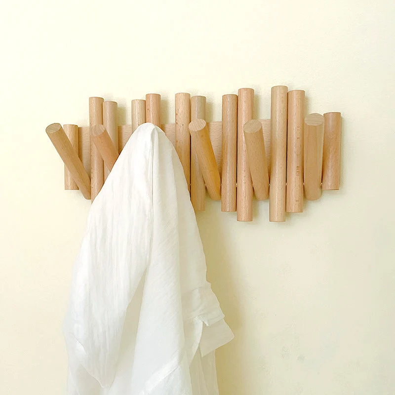 Wandkapstok met Intrekbare Haken – Natuurlijk Hout – Minimalistisch Design – Klap-in Systeem | Sansoti