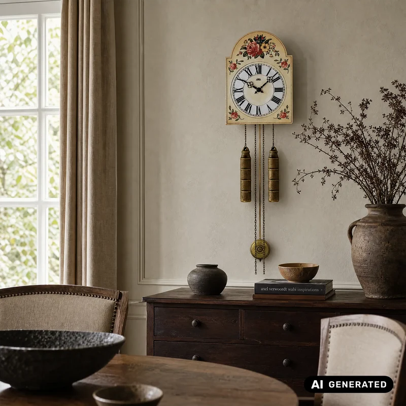AMS Bauernstil H835 Wanduhr Rosendekor • Handbemalt • 8-Tage-Kettenzugwerk